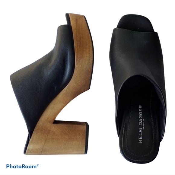 Kelsi Dagger Shoes - KELSI DAGGER Peep Toe Wooden Heel Platform black